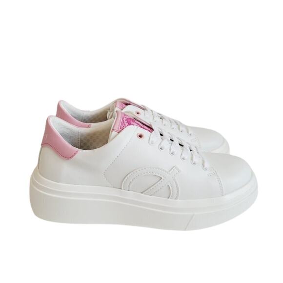 NWOB Loci Collab Nicki Minaj Bio Leather Low Top Platform Sneakers White & Pink - Picture 1 of 13
